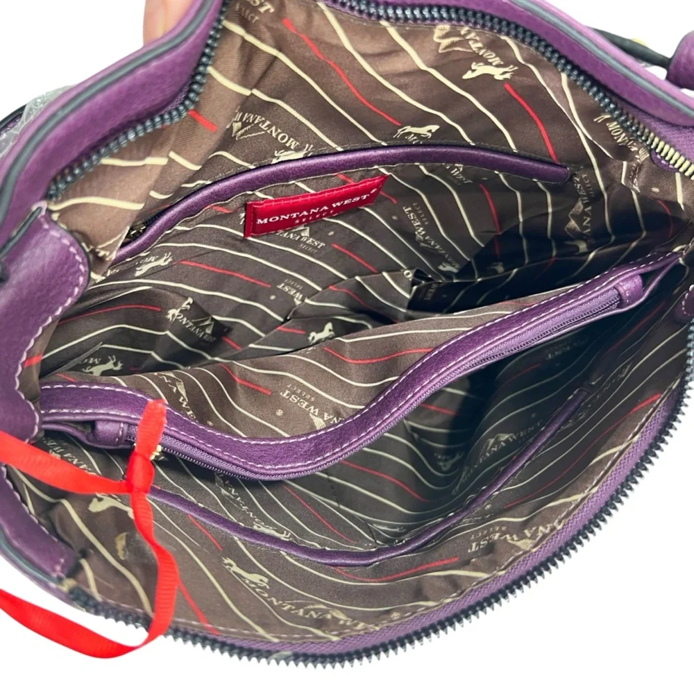 Montana West Studded Hobo Bag with Concealed Carry in Purple and Gold NWT